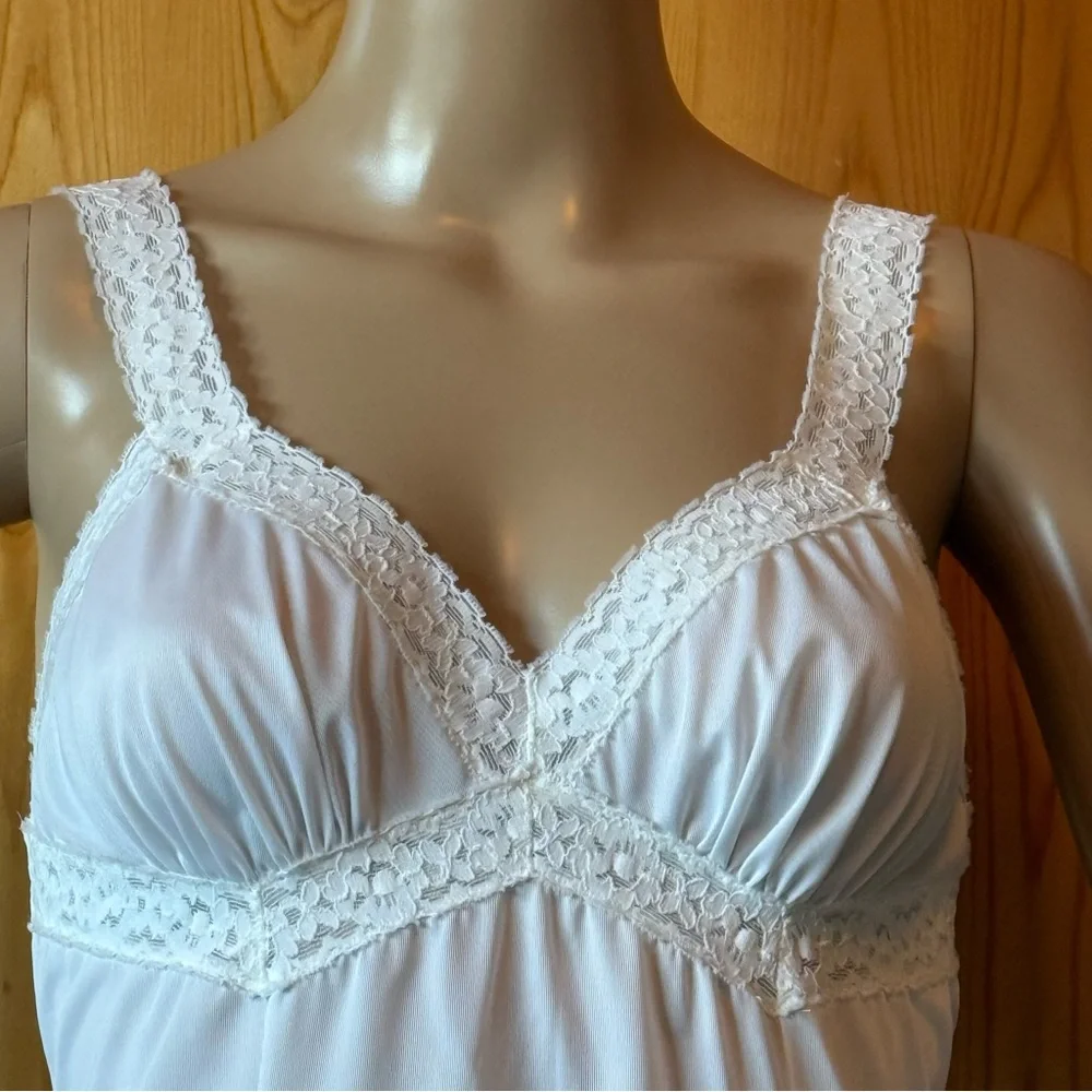 Vintage 60s French Maid Long Lingerie Slip Dress Lace S Feminine - Picture 5 of 13